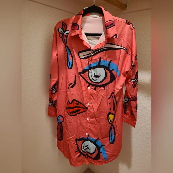 JM Collection Pink Graphic Shirt Dress - Picture 2 of 4